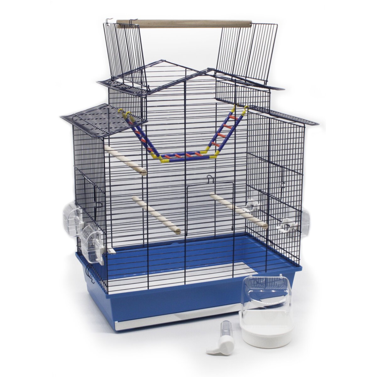 Vogelkäfig Emma 72x54x38 Cm - Kobaltblauer Käfig Mit Badehaus & Trinkröhrchen