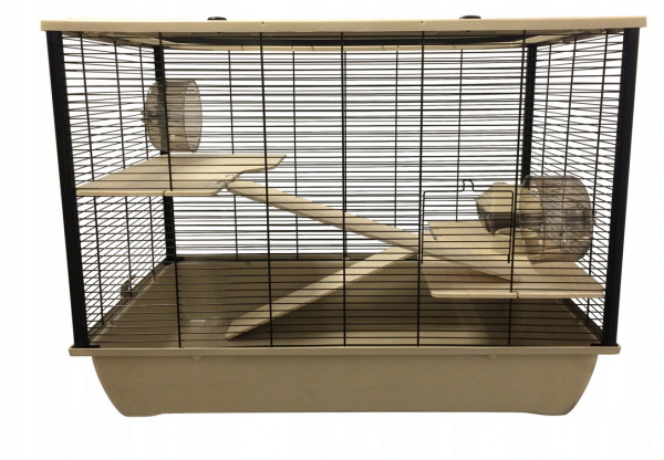 ZooPaul Hamster-Hasen-Käfig mit Holz Podest und Leiter beige