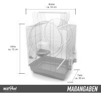 Vogelkäfig XXL EMMA Cabrio schwarz/schwarz + BADEHAUS & TRINKROHR