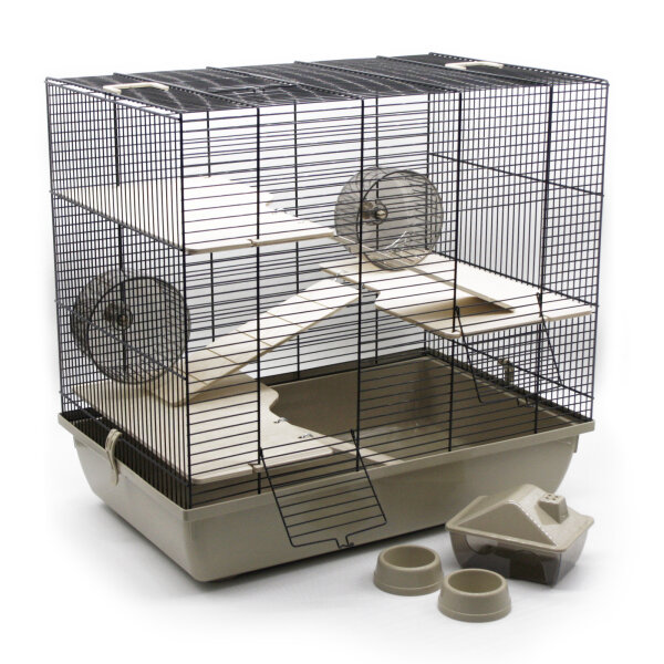 Hamsterkäfig XXL inkl. Zubehör beige/schwarz