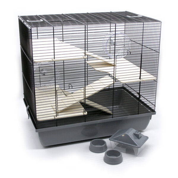 Hamsterkäfig XXL inkl. Zubehör grau/schwarz