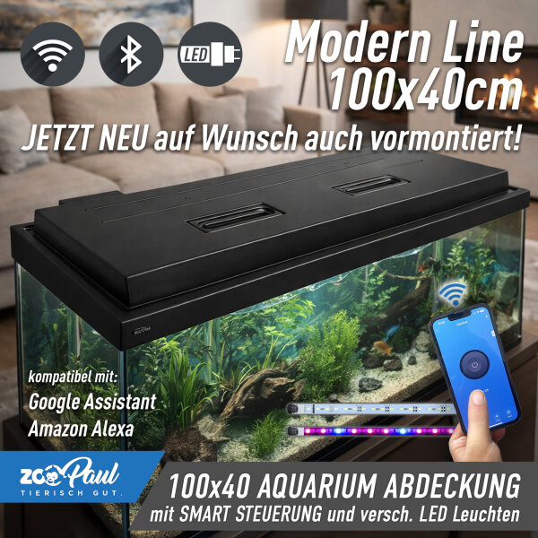 ZooPaul Modern Line 100 x 40 cm Aquarienabdeckung + Smart Zeitschaltuhr Wifi Schaltuhr Smart Socket WiFi AppSteuerung Beleuchtung