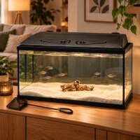 ZooPaul Aquarium Startklar-Set 80x35 cm – Abdeckung mit 2x T8 18W Beleuchtung, Keramik-Holzdeko & Fischkescher
