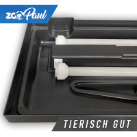 ZooPaul Aquarium Startklar-Set 100x40 cm – Abdeckung mit 2x T8 30W Beleuchtung, Keramik-Holzdeko & Fischkescher