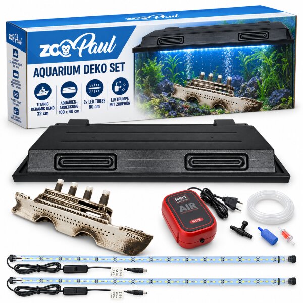 ZooPaul Startklar Set 100x40 cm 2x LED weiss 1x Pumpe Set 1x Deko