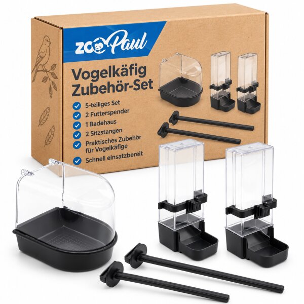 ZooPaul Vogelkäfig Zubehörset 5-teilig Badehaus,  Futterspender, Sitzstangen