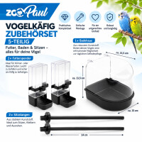ZooPaul Vogelkäfig Zubehörset 5-teilig Badehaus,  Futterspender, Sitzstangen